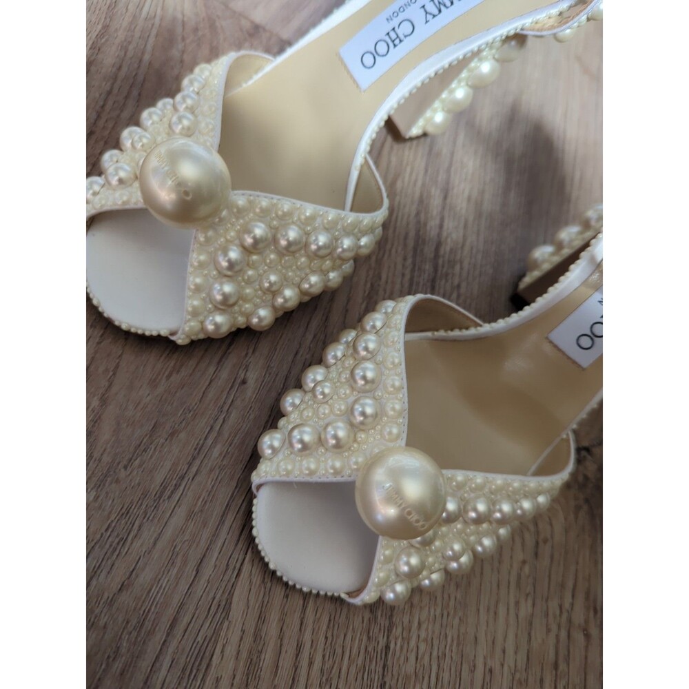 Jimmy Choo Pearl-Embellished Ivory Block Heel Sandals - Picture 11 of 15